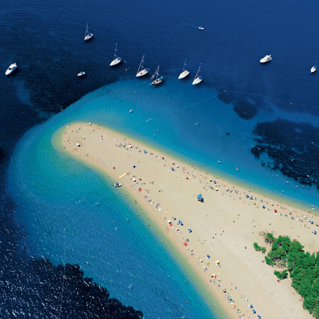 Zlatni Rat beach famous golden horn shape in Bol, Brač
