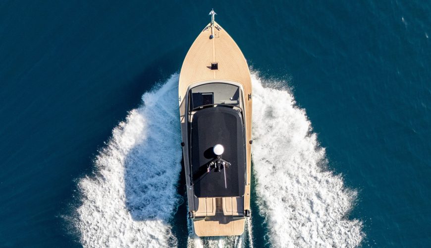 island-hopping tours Split luxury speedboat from above